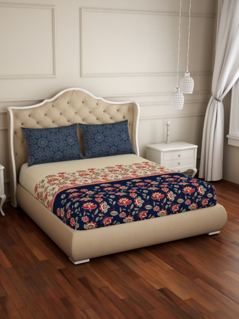 

Spaces Atrium Plus Floral Blue 1 King Size Fitted Sheets With 2 Pillow Cover, Multi