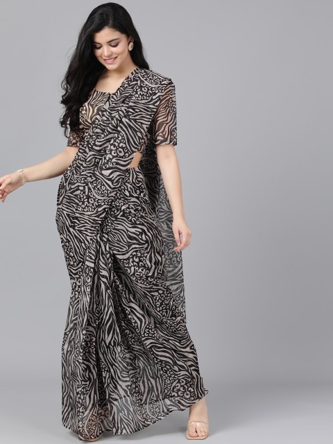 

AKS Black & Beige Organza Printed Saree