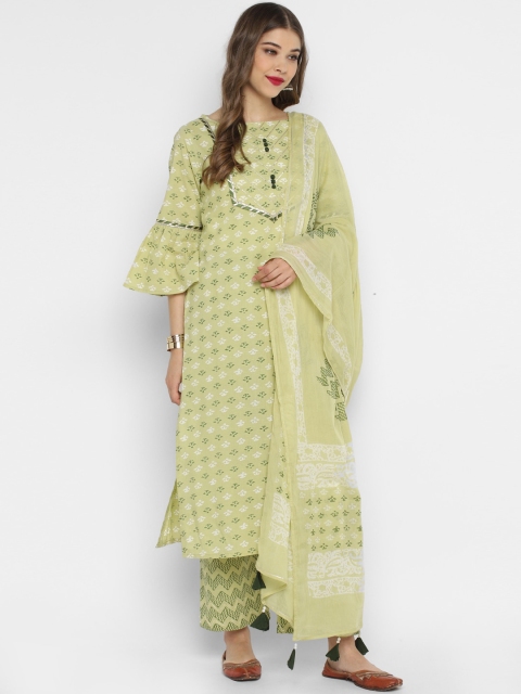 

CHRISTEENA Women Green & White Printed Kurta with Trousers & Dupatta
