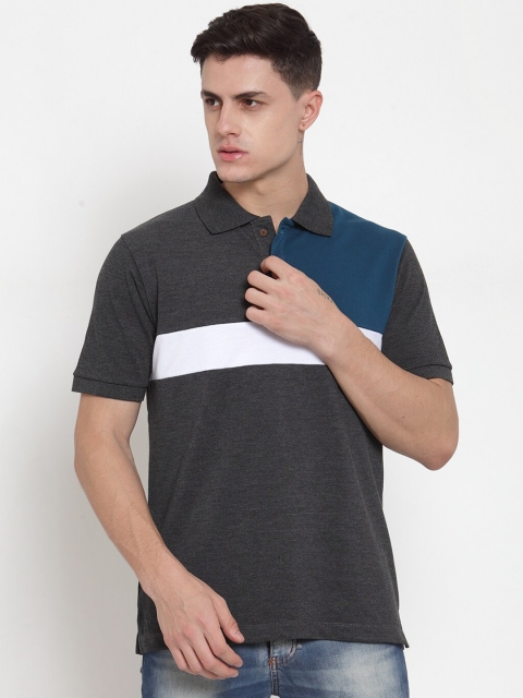 

Kalt Men Grey & Green Colourblocked Polo Collar T-shirt