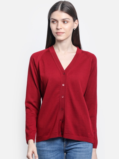 

Monte Carlo Women Red Solid Cardigan Sweater