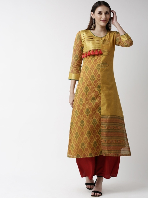 

Soch Women Mustard Yellow & Red Printed A-Line Kurta