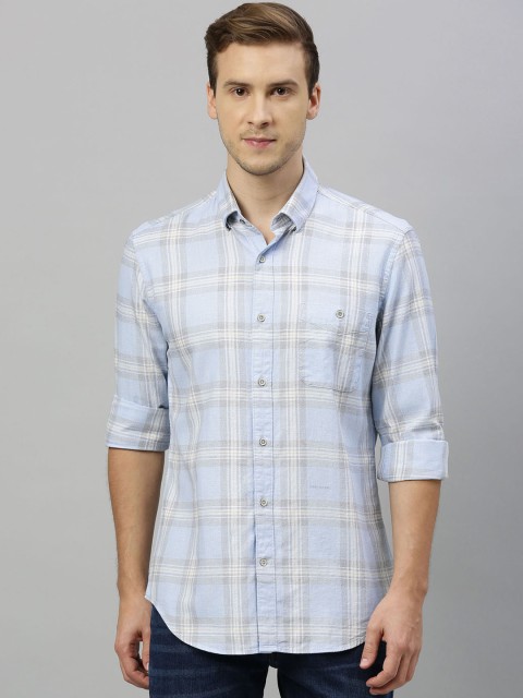 

RARE RABBIT Men Blue & White Tailored Fit Checked Casual Shirt