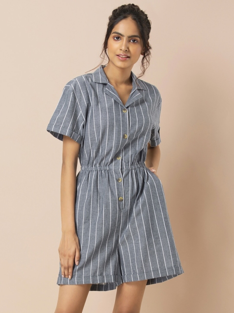 

INDYA Women Grey & White Striped Playsuit