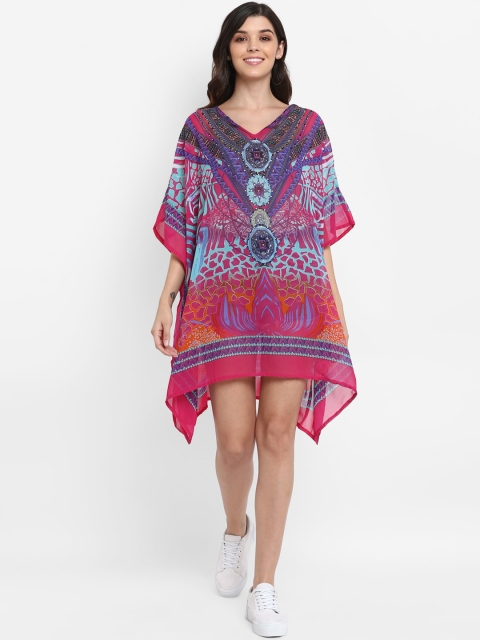 

Aditi Wasan Women Pink & Blue Printed Kaftan Dress