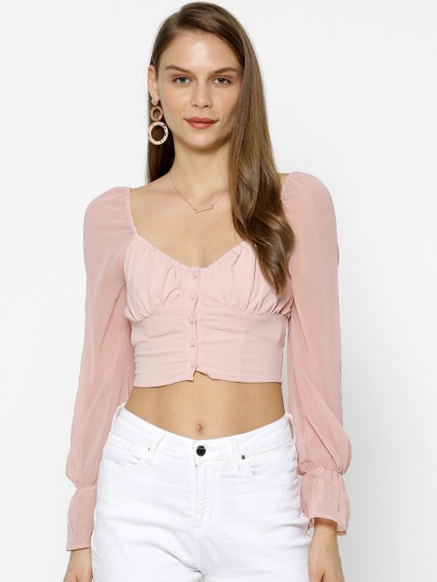 

FOREVER 21 Women Pink Solid Crop Top