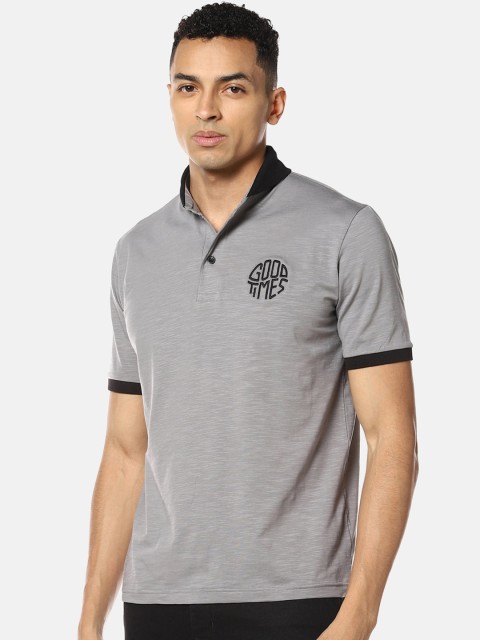 

Campus Sutra Men Grey Solid Polo Collar T-shirt