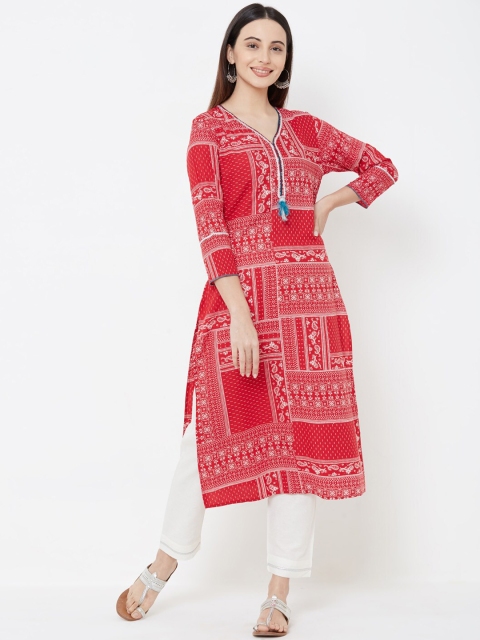 

FASHOR Women Red & White Printed Kurta with Trousers
