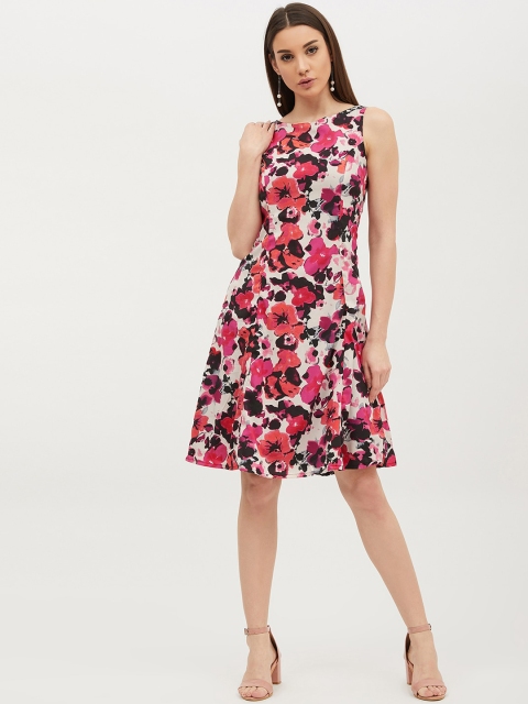 

Harpa Women Pink & White Printed Fit and Flare Dress