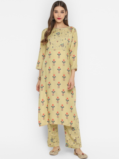 

CHRISTEENA Women Beige Printed Kurta with Palazzos