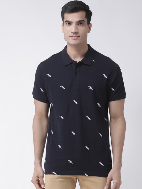 

Club York Men Navy Blue Self Design Polo Collar T-shirt