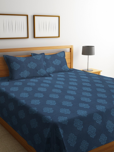 

NEUDIS By Dhrohar Blue Printed Hand Woven Double Bed Cover With 2 Pillow Covers
