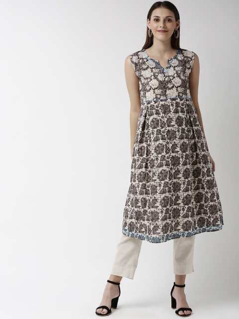 

Soch Women Brown & Off-White Floral Print A-Line Empire Kurta