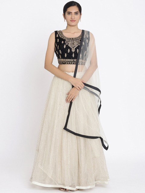 

Koskii Cream-Coloured & Black Embellished Ready to Wear Lehenga & Blouse with Dupatta