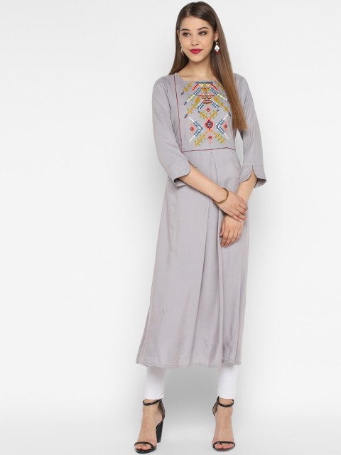 

CHRISTEENA Women Grey Embroidered Anarkali Kurta