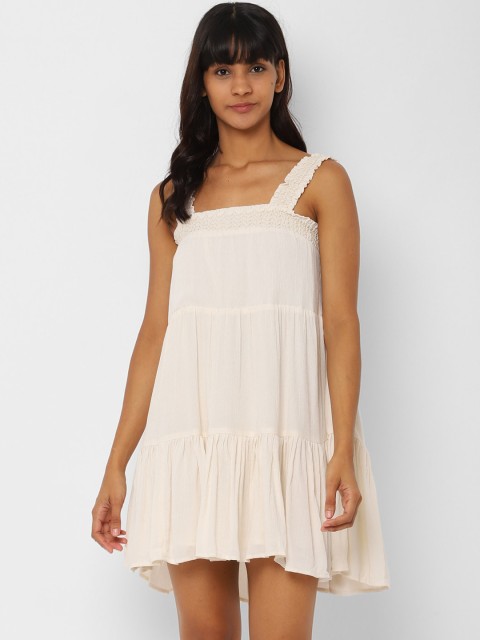 

AMERICAN EAGLE OUTFITTERS Women Cream-Coloured Solid A-Line Dress