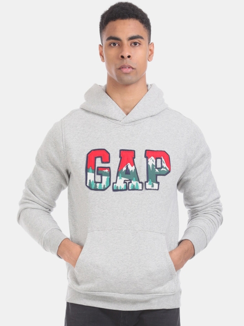 

GAP Men Grey Mountain Logo Applique Hooded Pullover Sweatshirt