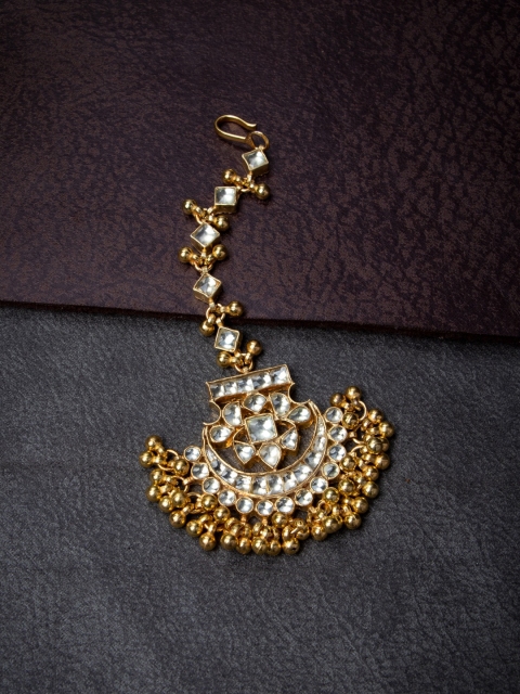 

MORKANTH JEWELLERY Gold-Plated Off-White Kundan-Studded Handcrafted Maang Tikka