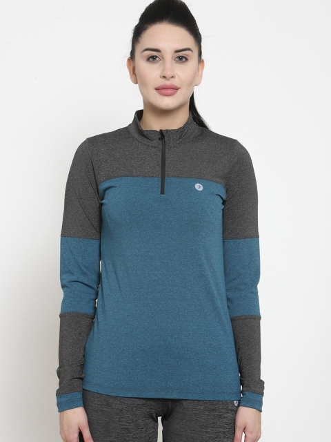 

BUKKUM Women Teal Blue & Grey Colourblocked Sweatshirt