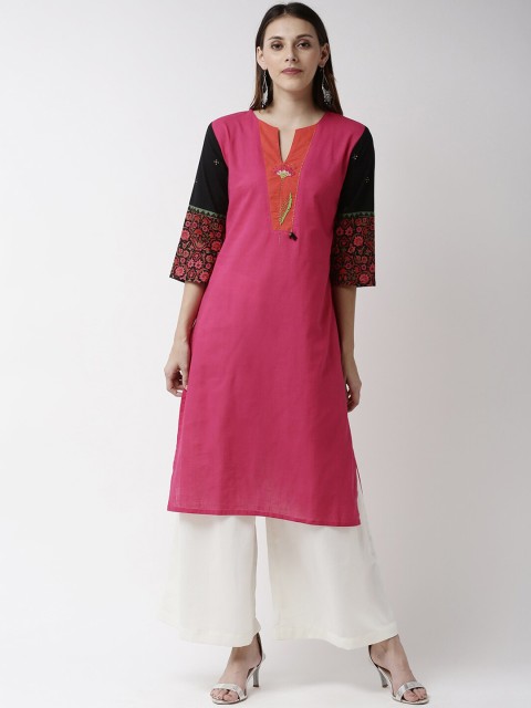 

Soch Women Pink & Black Embroidered Yoke Design Straight Kurta