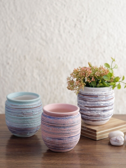 

Aapno Rajasthan Set of 3 Round Ceramic Planters, Pink