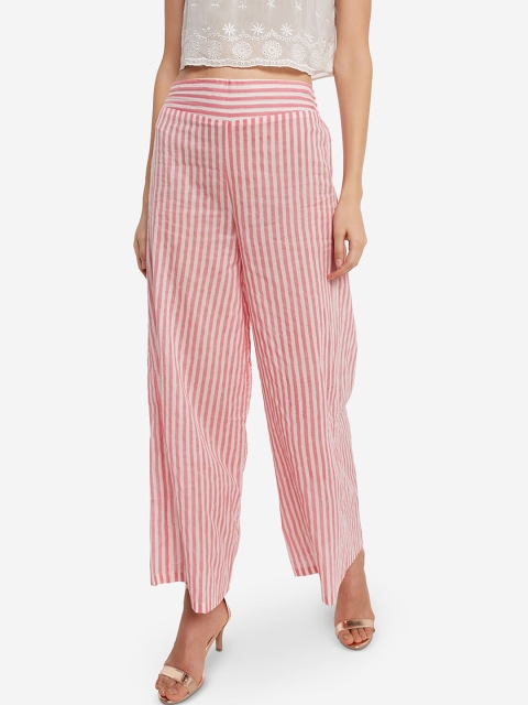 

Desi Weavess Women Pink & White Striped Flared Palazzos