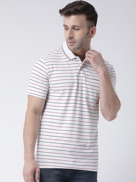 

COBB Men White & Red Striped Polo Collar T-shirt