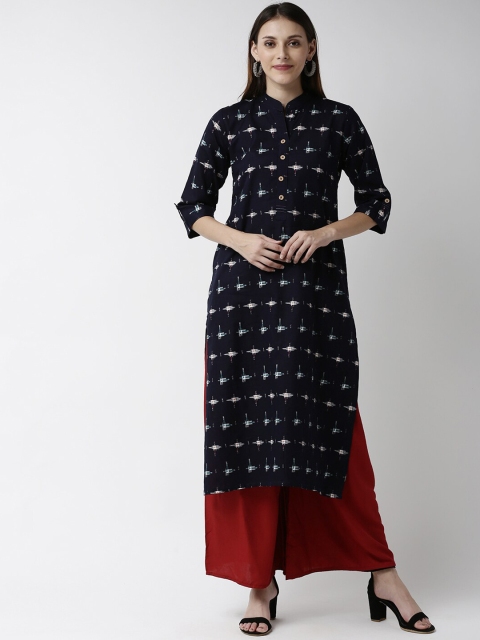 

Soch Women Navy Blue & White Printed Straight Kurta
