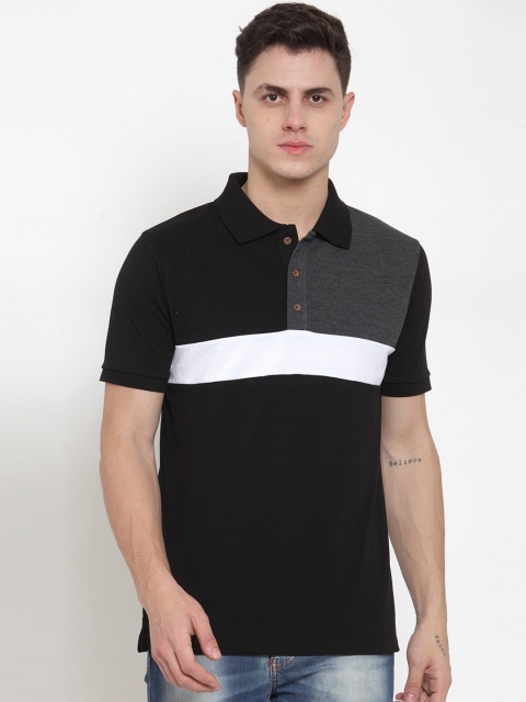 

Kalt Men Black Striped Polo Collar T-shirt
