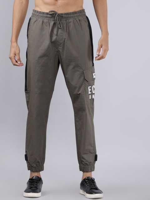 

Ecko Unltd Men Olive Brown & Black Slim Fit Colourblocked Joggers