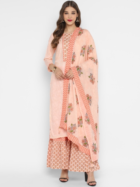 

CHRISTEENA Women Peach-Coloured Yoke Design Kurta with Palazzos