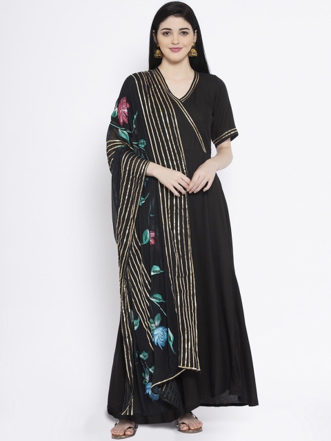 

studio rasa Women Black Solid Kurta with Sharara & Dupatta