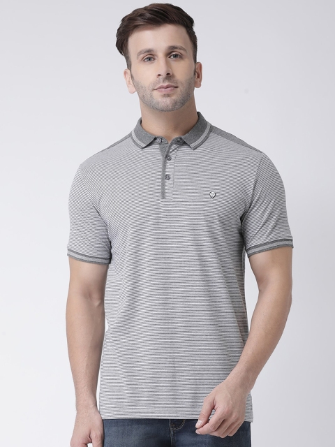 

COBB Men Grey Striped Polo Collar T-shirt