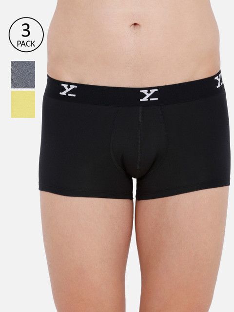 

XYXX Men Pack Of 3 Solid Ultra Soft Antimicrobial Trunks XYTRNK3PCKN24, Black