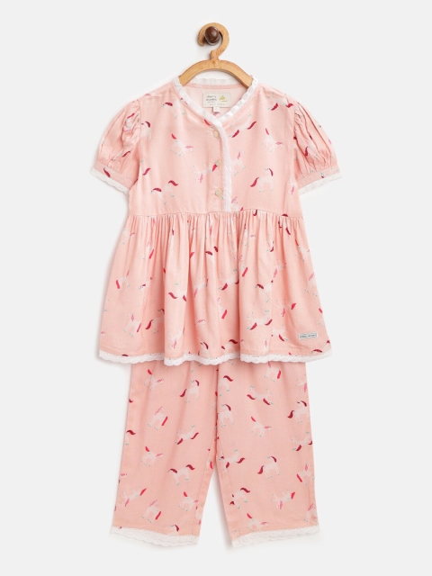 

Cherry Crumble Girls Peach-Coloured Printed Night suit