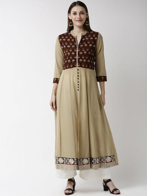 

Soch Women Beige & Maroon Yoke Design Anarkali Kurta