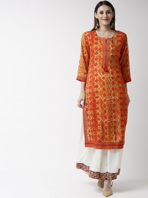 

Soch Women Orange Printed Straight Kurta
