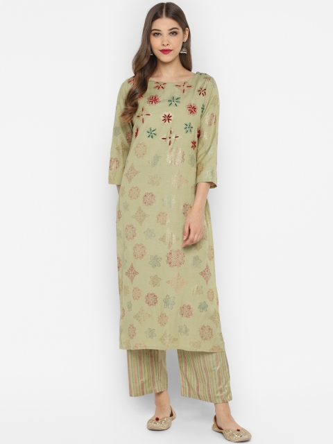 

CHRISTEENA Women Olive Green Printed Kurta with Palazzos