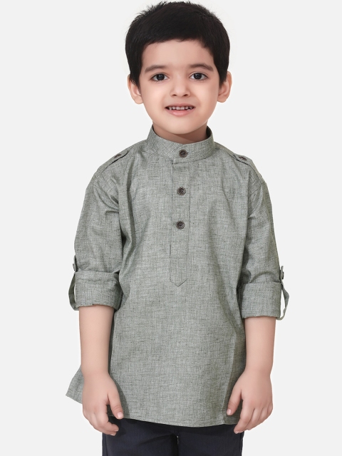

LilPicks Boys Green & Grey Solid Straight Kurta