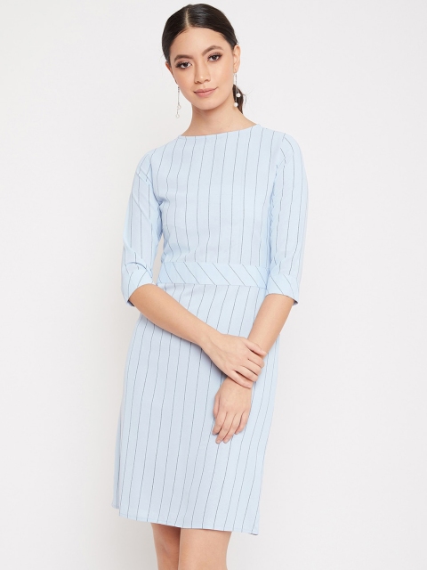 

Crimsoune Club Women Blue Striped Sheath Dress