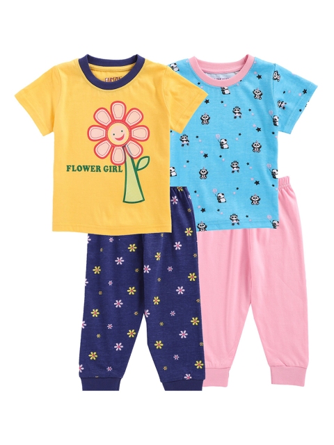 

BUMZEE Unisex Kids Pack of 2 Printed T-shirt with Pyjamas, Yellow