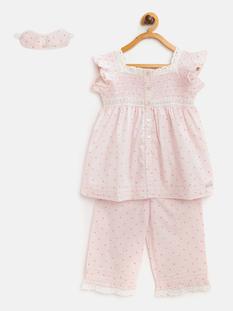 

Cherry Crumble Girls Pink Printed Night suit