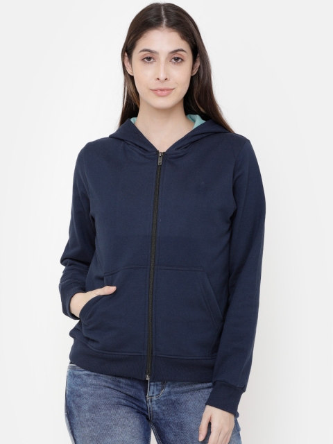 

ELEGANCE Women Navy Blue Solid Hooded Sweatshirt