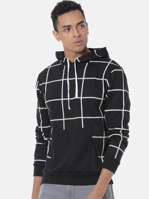 

Campus Sutra Men Black & White Checked Hooded Sweatshirt