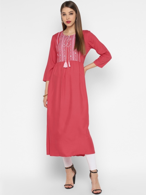 

CHRISTEENA Women Coral Red Printed A-Line Kurta