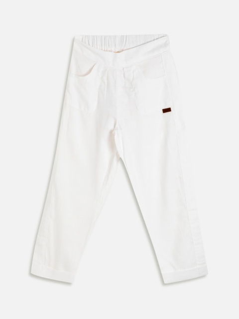

Aomi Girls White Regular Fit Solid Regular Trousers