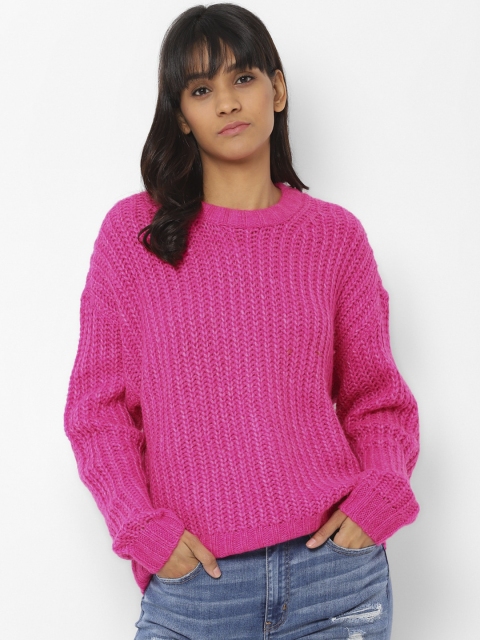 

AMERICAN EAGLE OUTFITTERS Women Pink Self Design Pullover Sweater