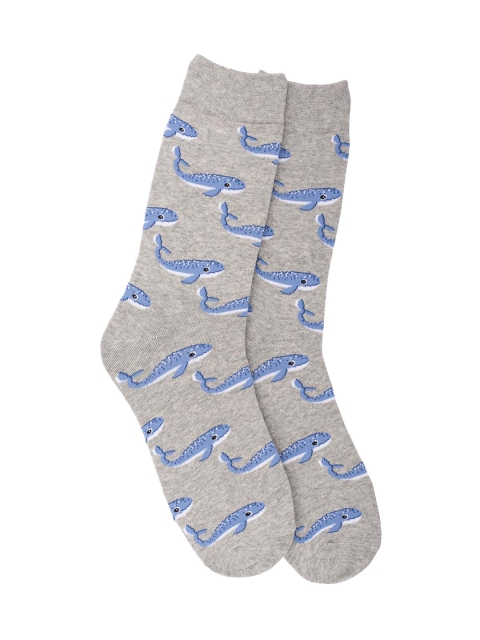 

The Tie Hub Men Grey & Blue Waves Patterned Calf-Length Socks