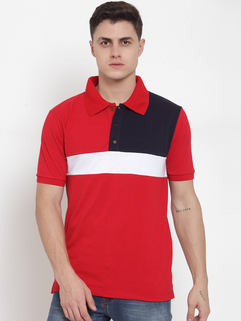 

Kalt Men Red Colourblocked Polo Collar T-shirt