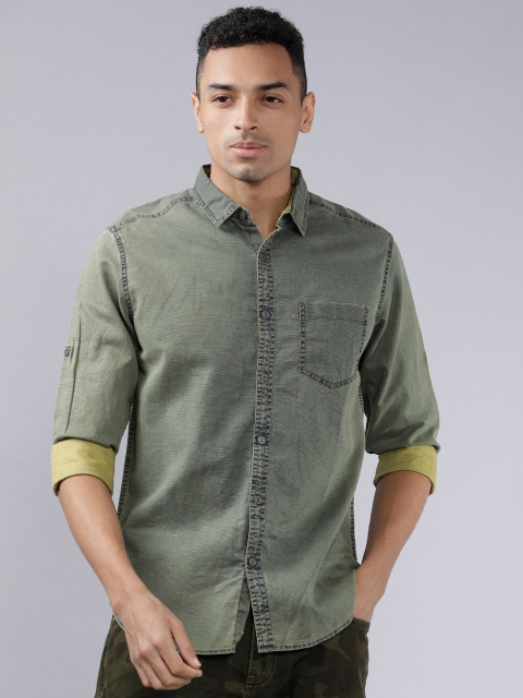 

Ecko Unltd Men Green & Mustard Yellow Slim Fit Faded Casual Shirt